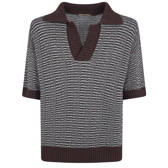 Nuur Men Two Tone Striped Short Sleeved Polo Neck T-Shirt